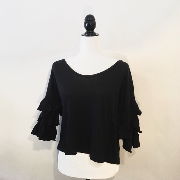 American Eagle Outfitters Tops - NWT American Eagle M Solid Black Ruffle Sleeve Tee